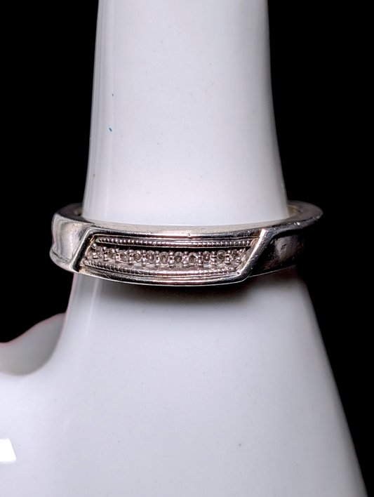 Vintage Inspired Genuine Diamond Stackable Band Sterling Silver Ring