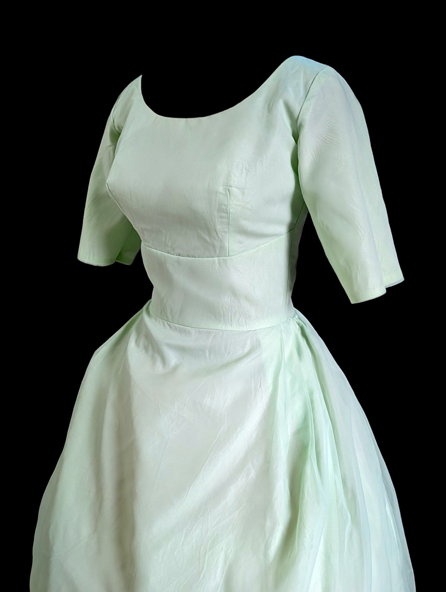 1950s - 1960s Mint Green Two Piece Short Dress with Detachable Long Skirt