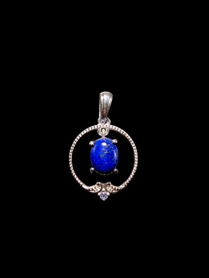 Vintage Genuine Lapis and Tanzanite Sterling Silver Hanging Pendant