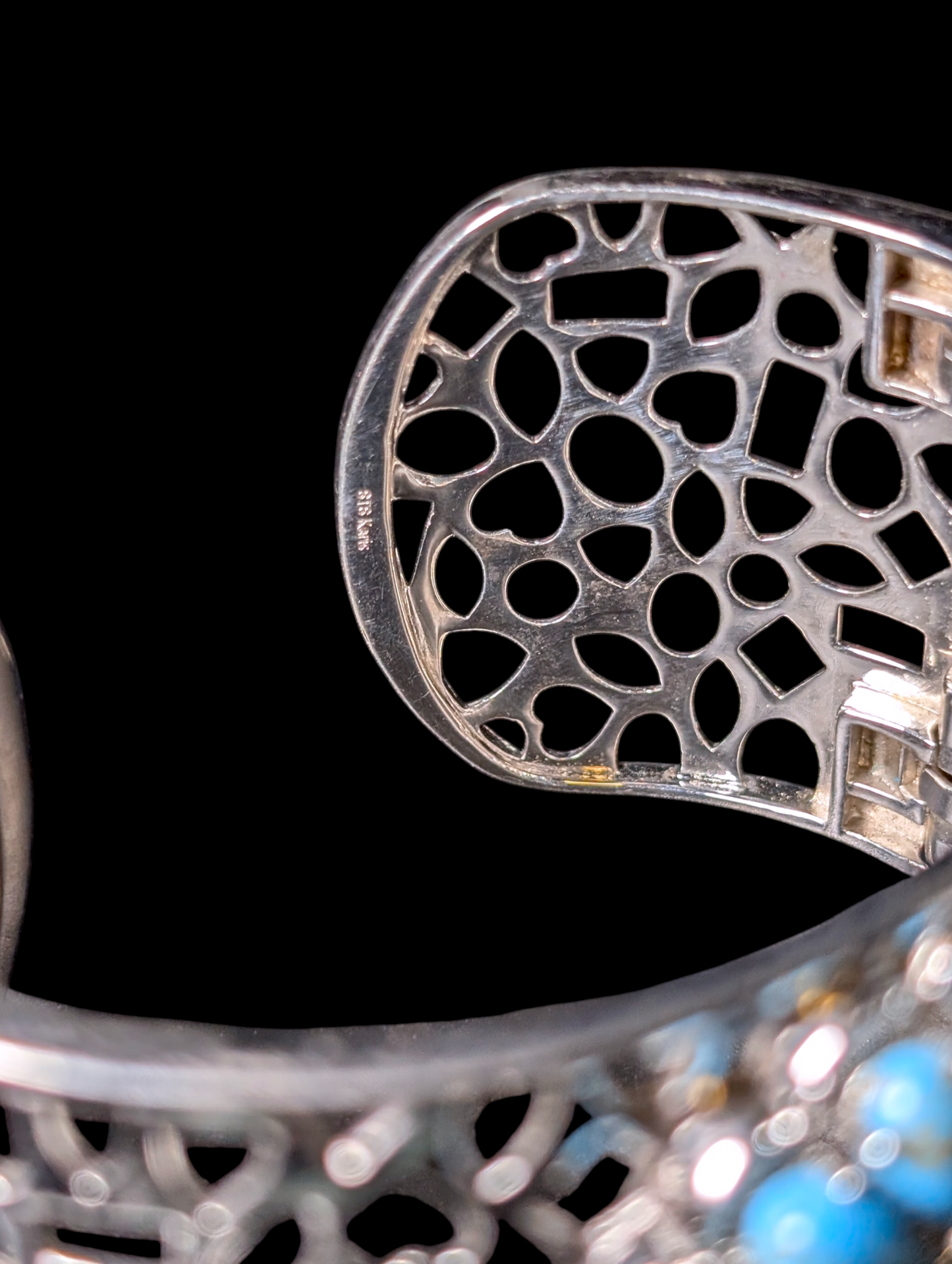 Vintage Karis Southwestern Style Verified Turquoise Hinge Platinum Plated Cuff Bracelet