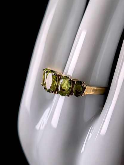 Vintage Graduating Oval Cut Genuine Peridot 14kt Yellow Gold over Sterling Silver Half Eternity Ring