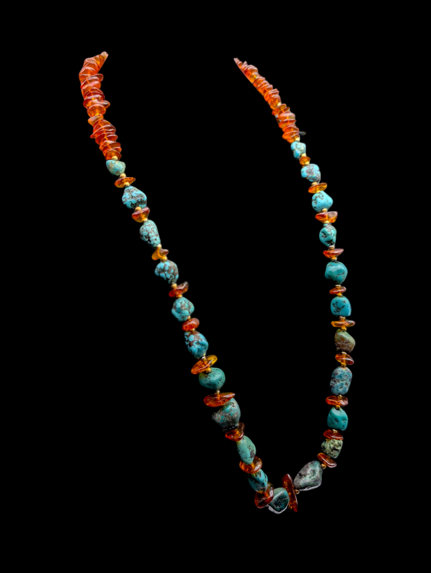 Vintage Genuine Amber and Turquoise with Gold Bead Southwest Style Gemstone Necklace