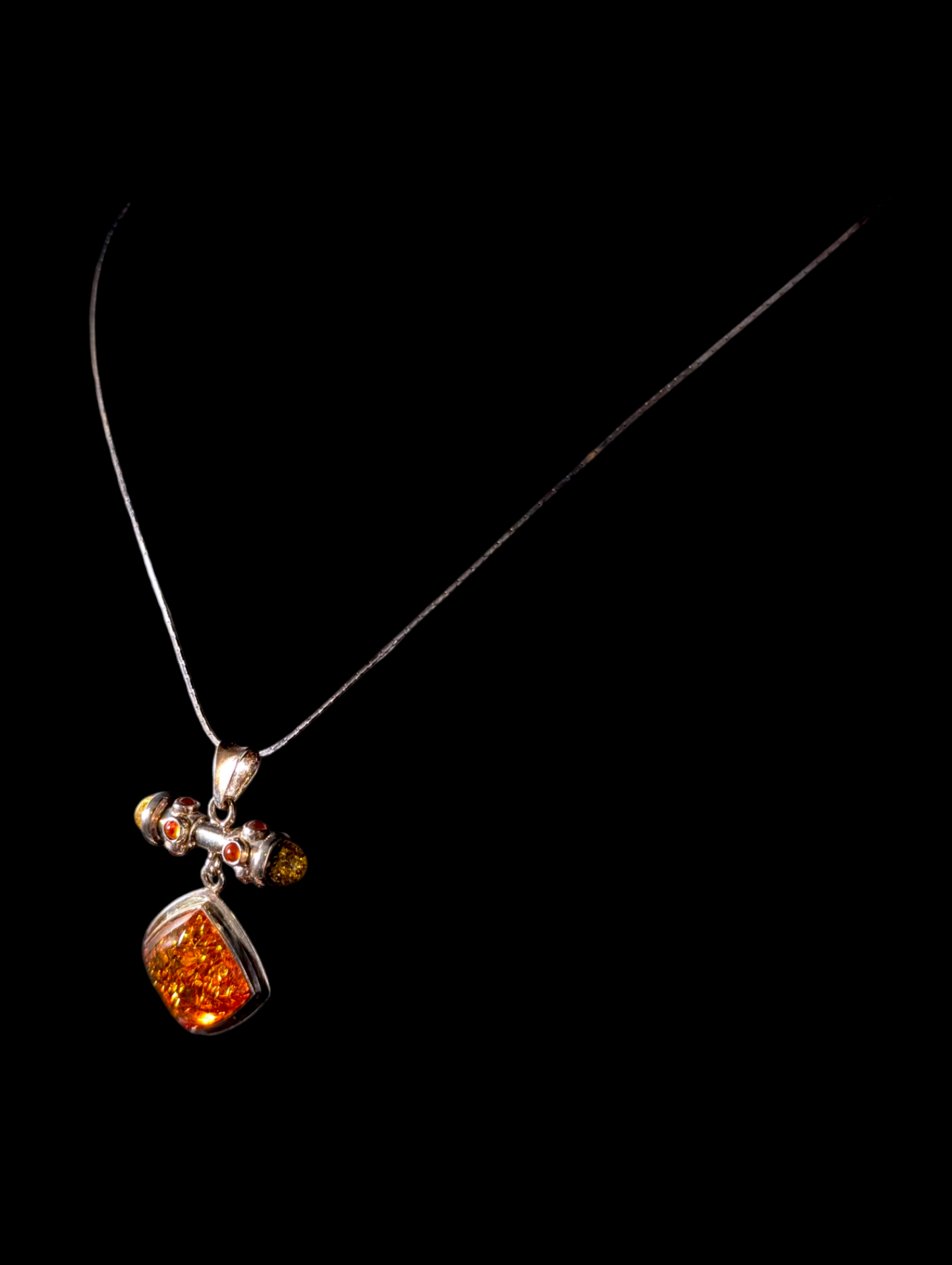 Vintage Artisan Genuine Honey and Baltic Amber Sterling Silver Poland Pendant with Necklace