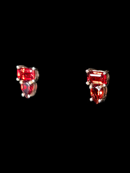 Vintage Dainty Emerald and Pear Cut Genuine Garnet Sterling Silver Earrings