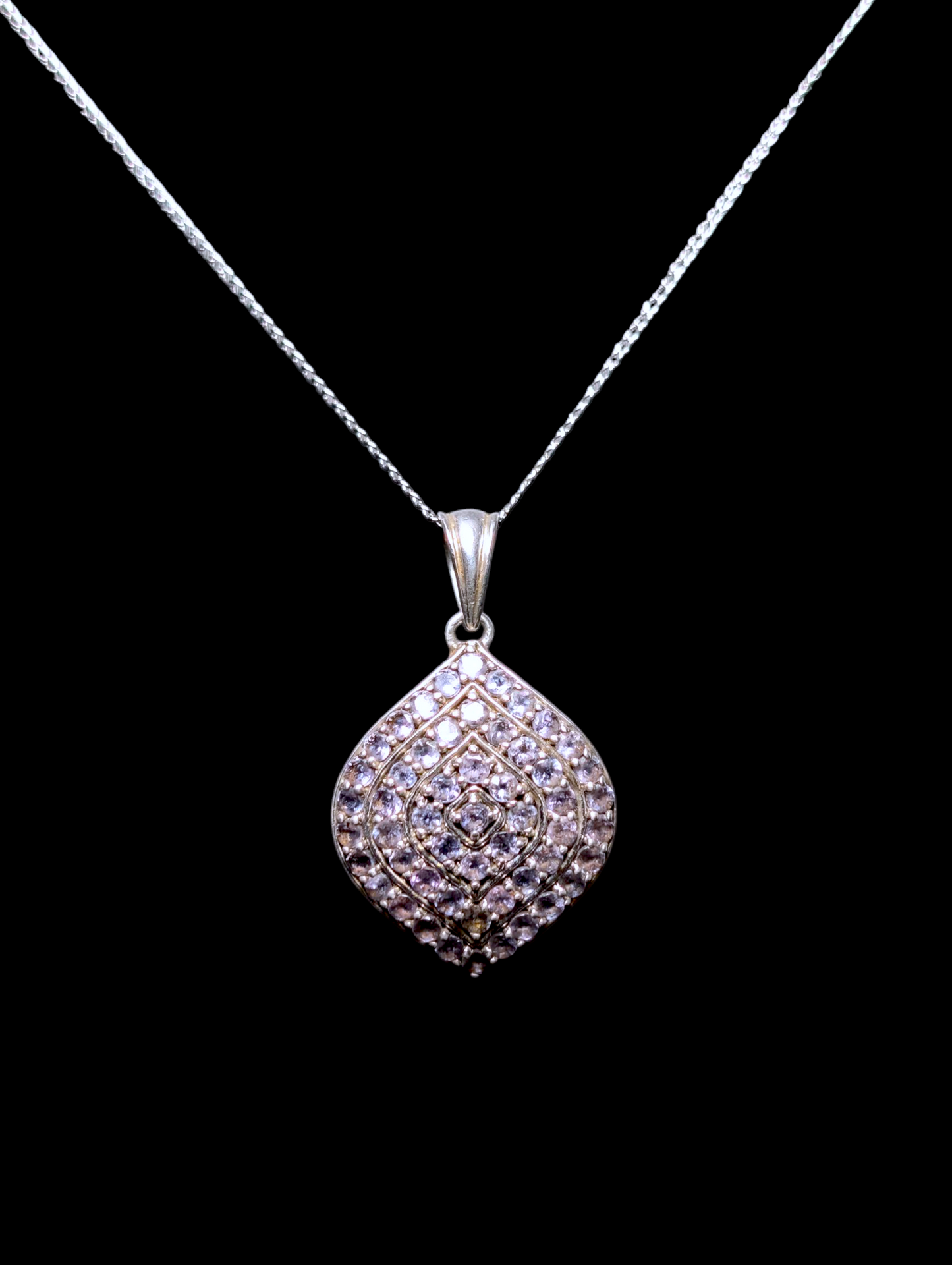 Vintage Cluster Genuine Tanzanite Leaf Shaped Sterling Silver Pendant