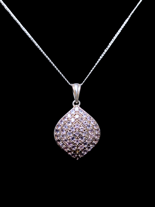 Vintage Cluster Genuine Tanzanite Leaf Shaped Sterling Silver Pendant