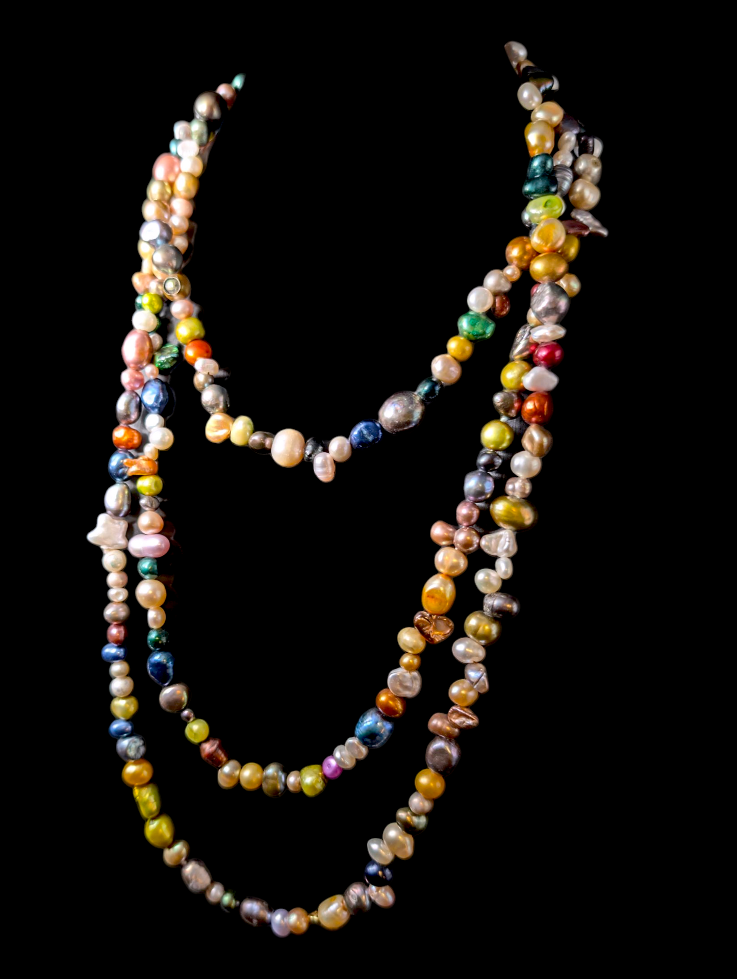 Vintage Eclectic Endless Multicolor Genuine Freshwater Pearl 64" Long Single Continuous Strand Necklace