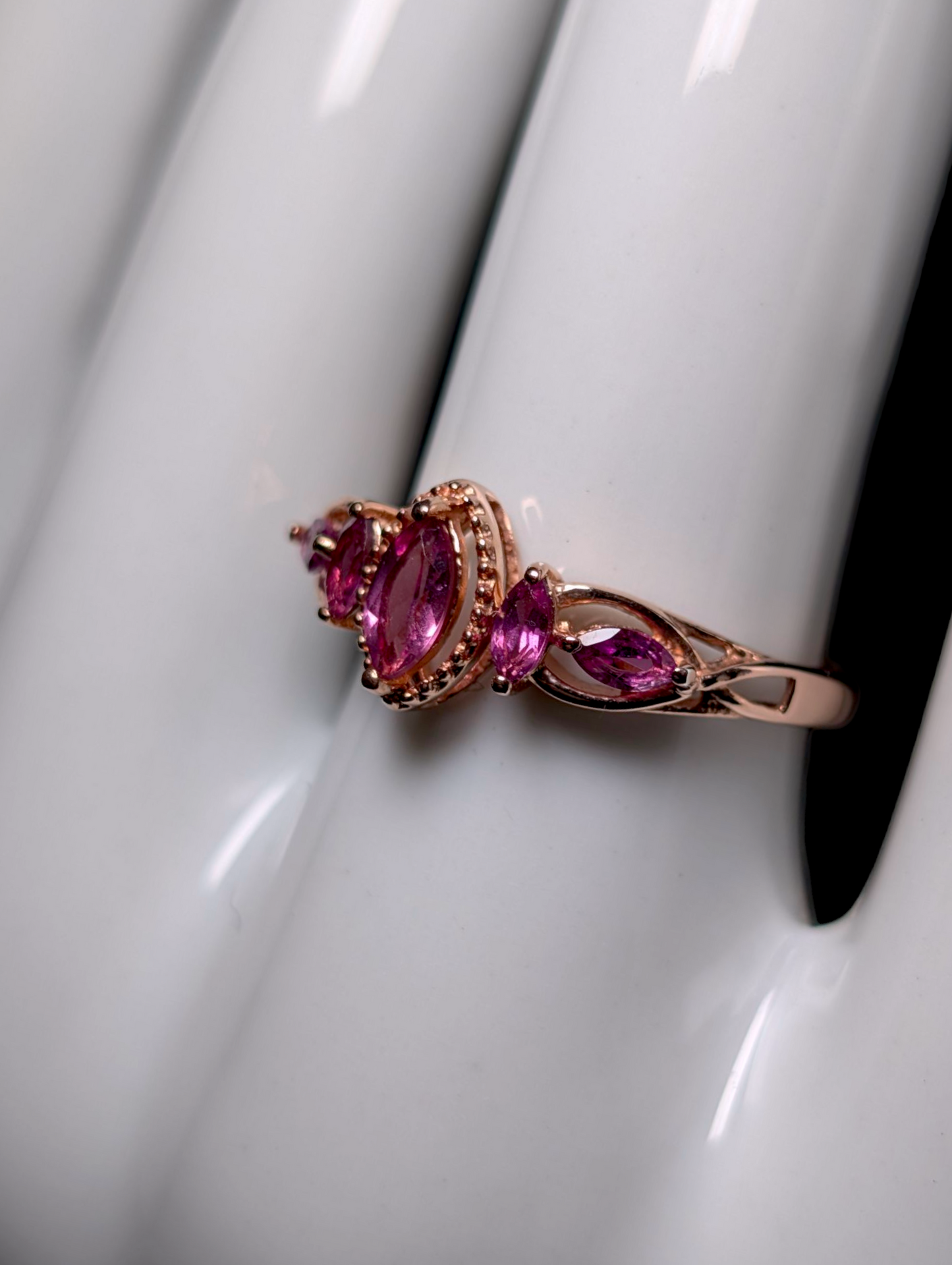 Ethereal Inspired Marquise Cut Genuine Pink Tourmaline 14k Rose Gold over Sterling Silver Ring