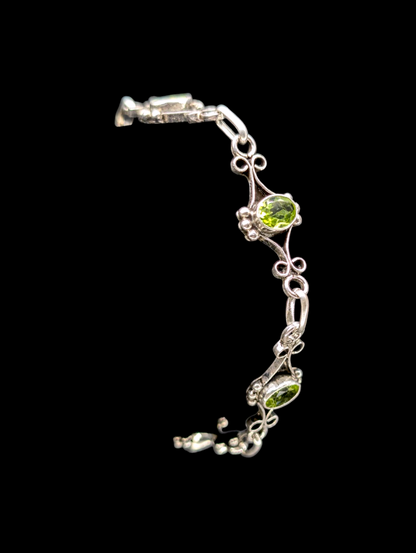 Vintage Artisan Genuine Peridot Gemstone Sterling Silver Tennis Bracelet