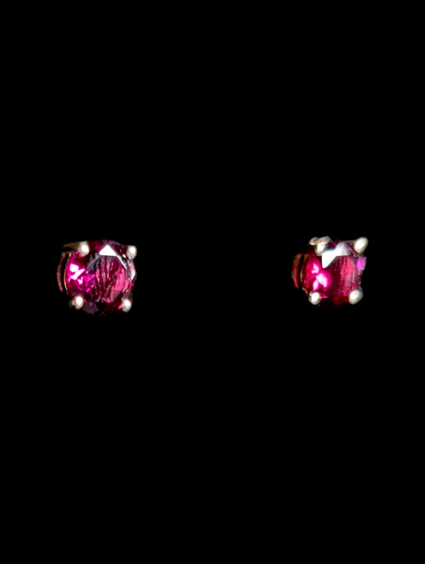 Vintage Round Cut Genuine Rhodalite Garnet Sterling Silver Minimalist Stud Earrings