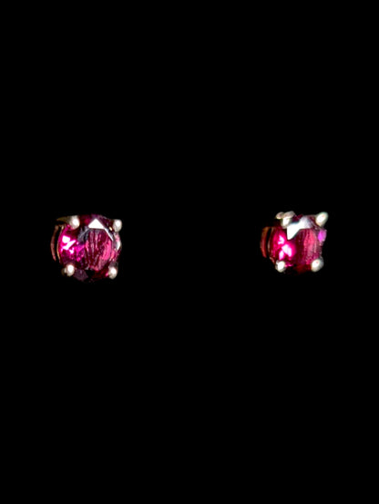 Vintage Round Cut Genuine Rhodalite Garnet Sterling Silver Minimalist Stud Earrings
