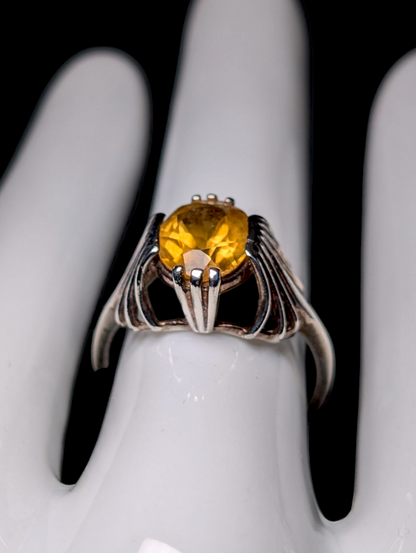 Vintage Joseph E. DeMarco Genuine Golden Citrine Solitaire Sterling Silver Ring