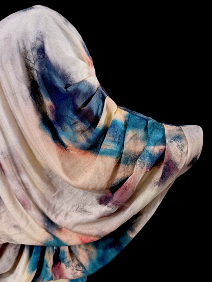 1920s Inspired Designer Saloni Cocoon Style Marbled Watercolor Silk Rouged Dress