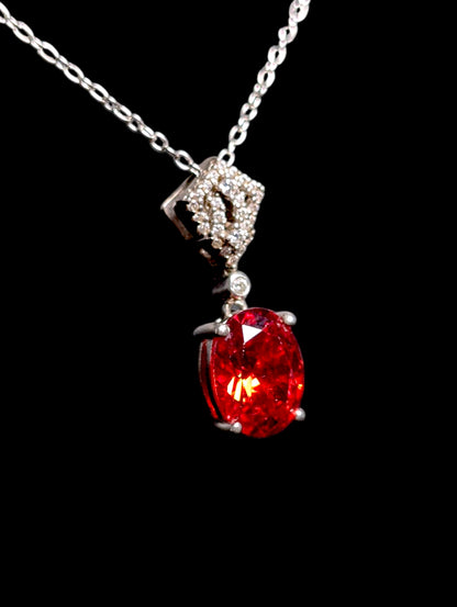 Vintage Simulated Mandarin Orange Garnet and Diamond Sterling Silver Pendant