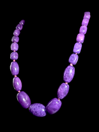 Vintage Aluma Graduating Chunky Polished Hand Knotted Genuine Purple Sugilite Sterling Silver Statement Necklace