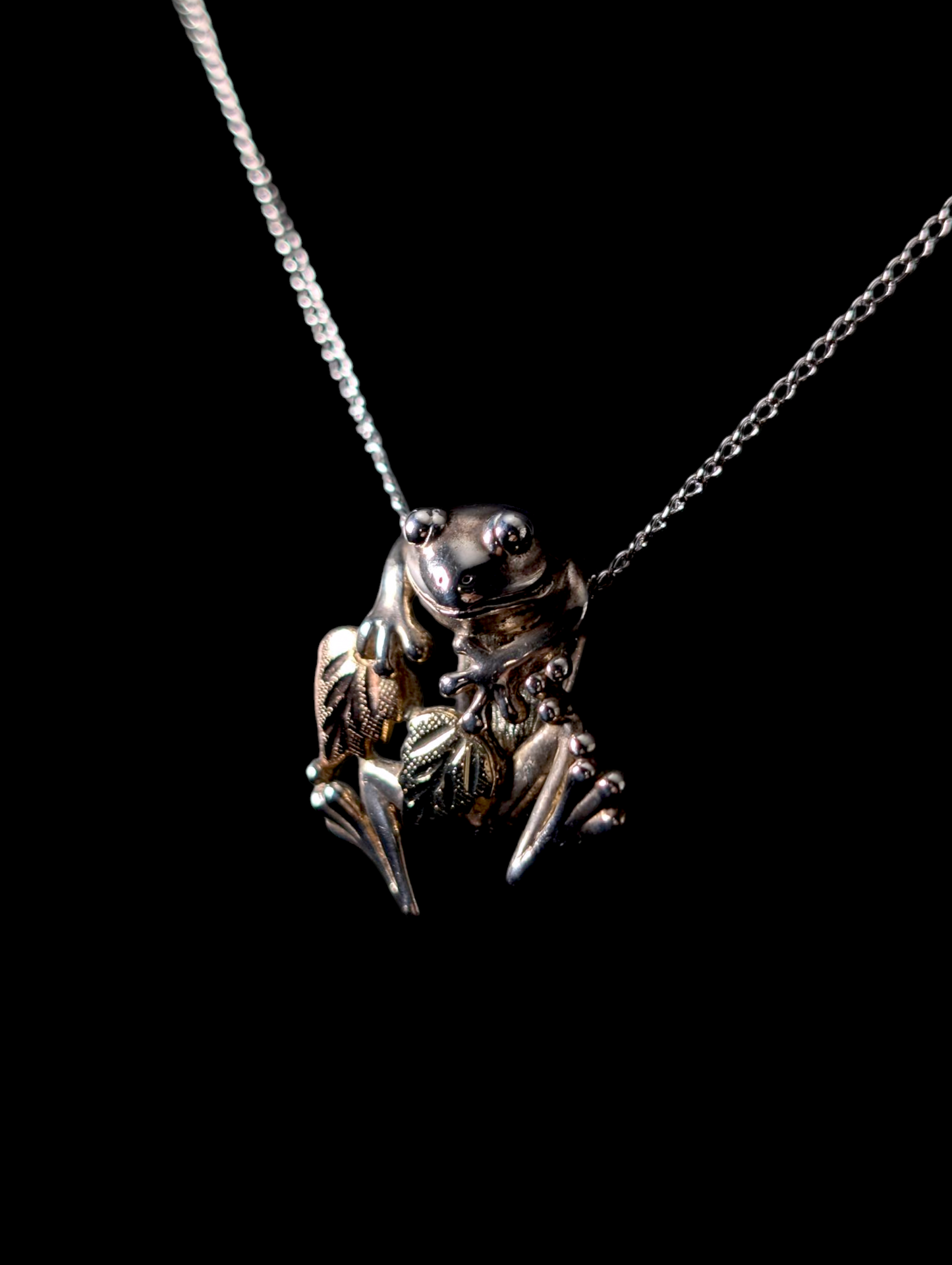 Black Hills Gold Frog Holding Grape Leaves Slider 12k Gold and Sterling Silver Pendant