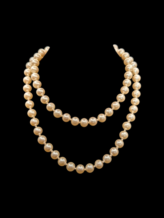 1940s-1960s Soft White Glass Pearl Hand Knotted Single Strand Necklace