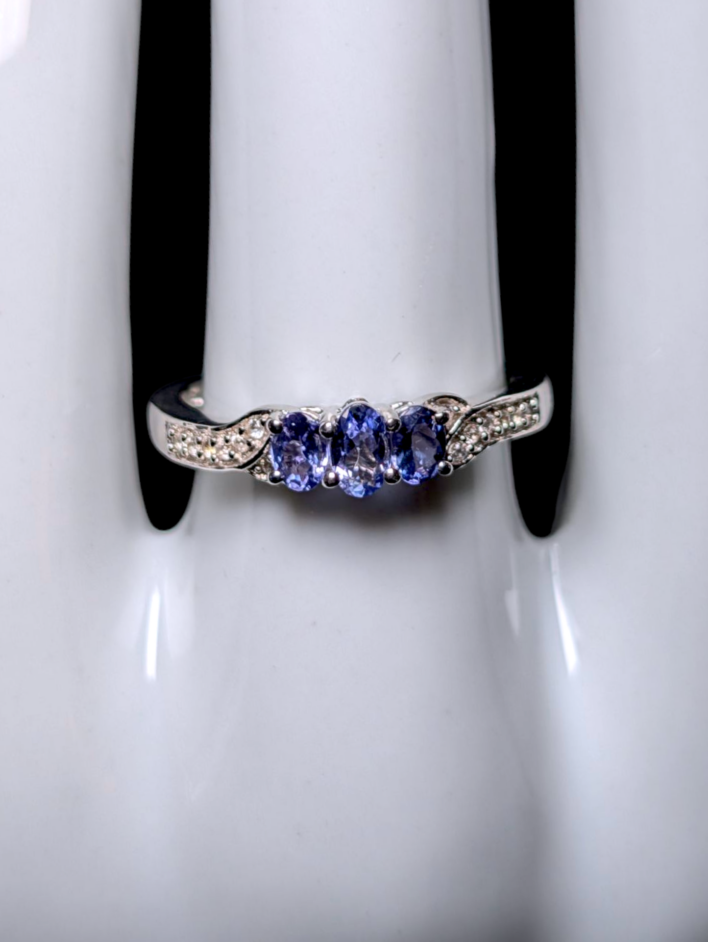 Vintage Dainty Three Stone Earth Mined Genuine Tanzanite and White Topaz Sterling Silver Ring