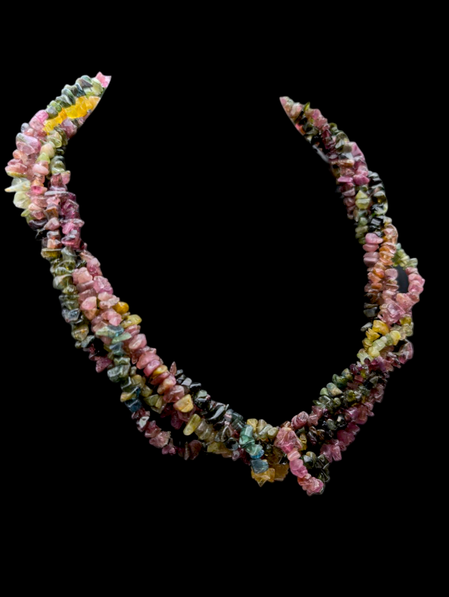 Vintage Multi-Strand Rainbow Watermelon Earth Mined Genuine Tourmaline Rough Cut Necklace