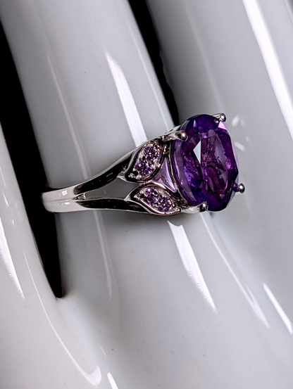 Vintage Ethereal Oval Cut Genuine Purple Amethyst Solitaire Sterling Silver Ring