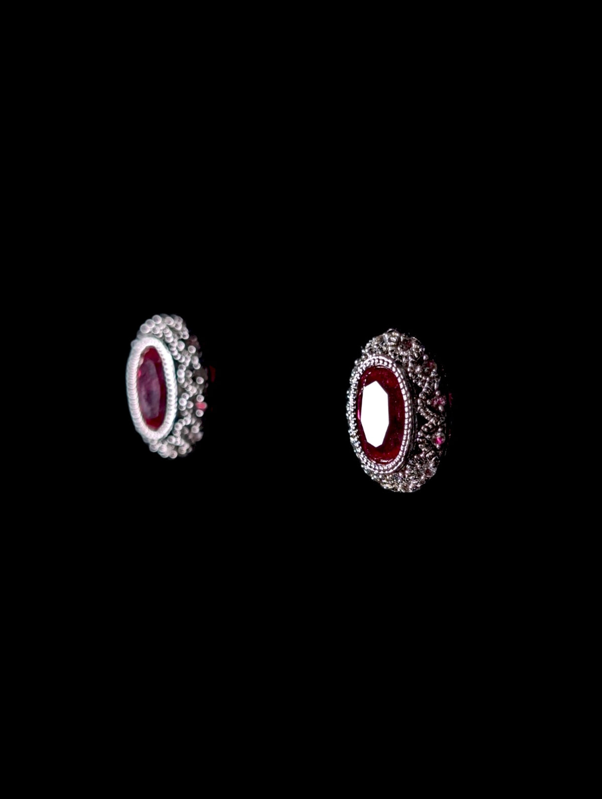 Vintage Genuine Ruby and White Sapphire Sterling Stud Earrings