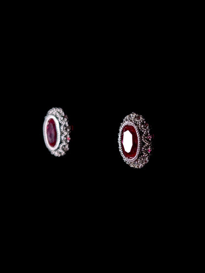 Vintage Genuine Ruby and White Sapphire Sterling Stud Earrings