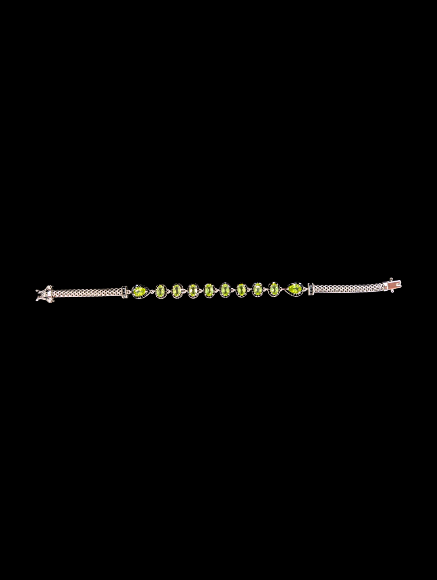 Vintage Genuine Peridot and Black Spinel Gemstone Sterling Silver Tennis Bracelet