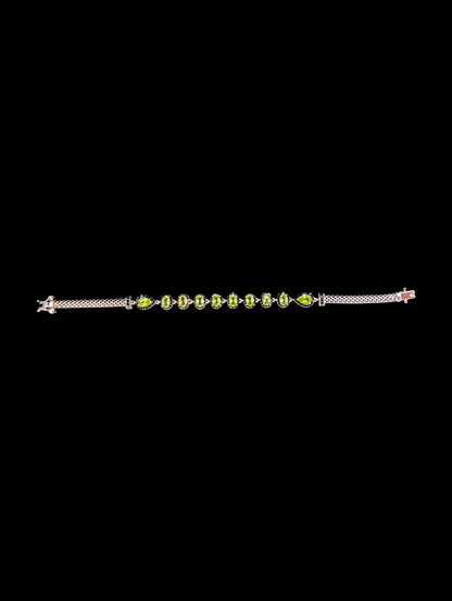 Vintage Genuine Peridot and Black Spinel Gemstone Sterling Silver Tennis Bracelet