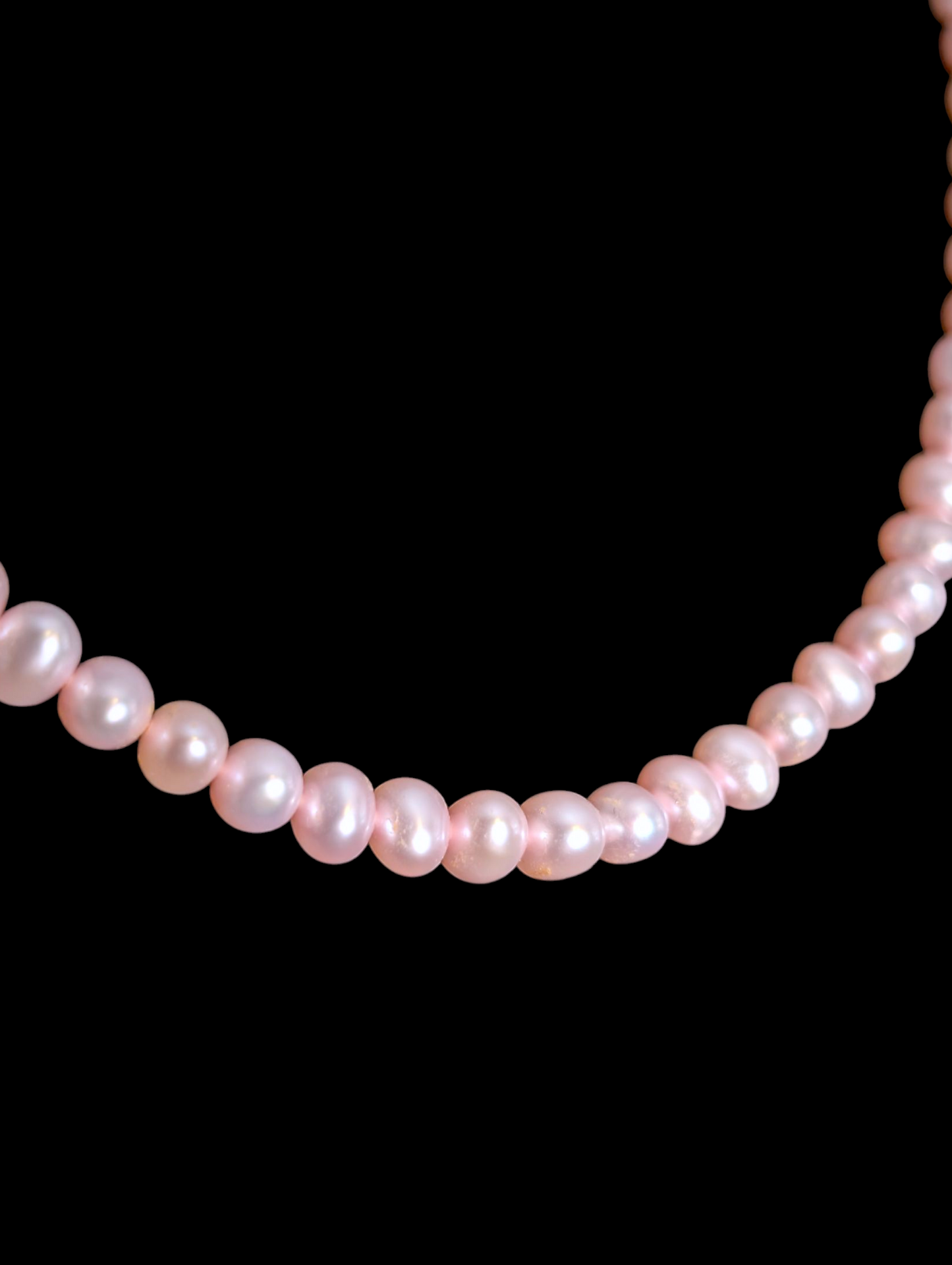 Vintage Dainty Genuine Pink Cultured Freshwater Pearl Oval Shaped Sterling Silver Necklace