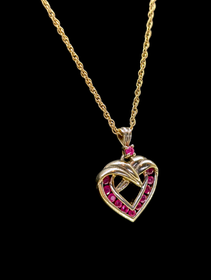Vintage 18K Gold Vermeil Genuine Ruby Heart Pendant and Chain Necklace