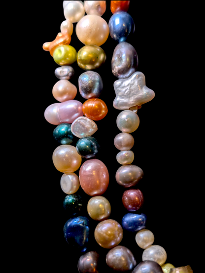 Vintage Eclectic Endless Multicolor Genuine Freshwater Pearl 64" Long Single Continuous Strand Necklace