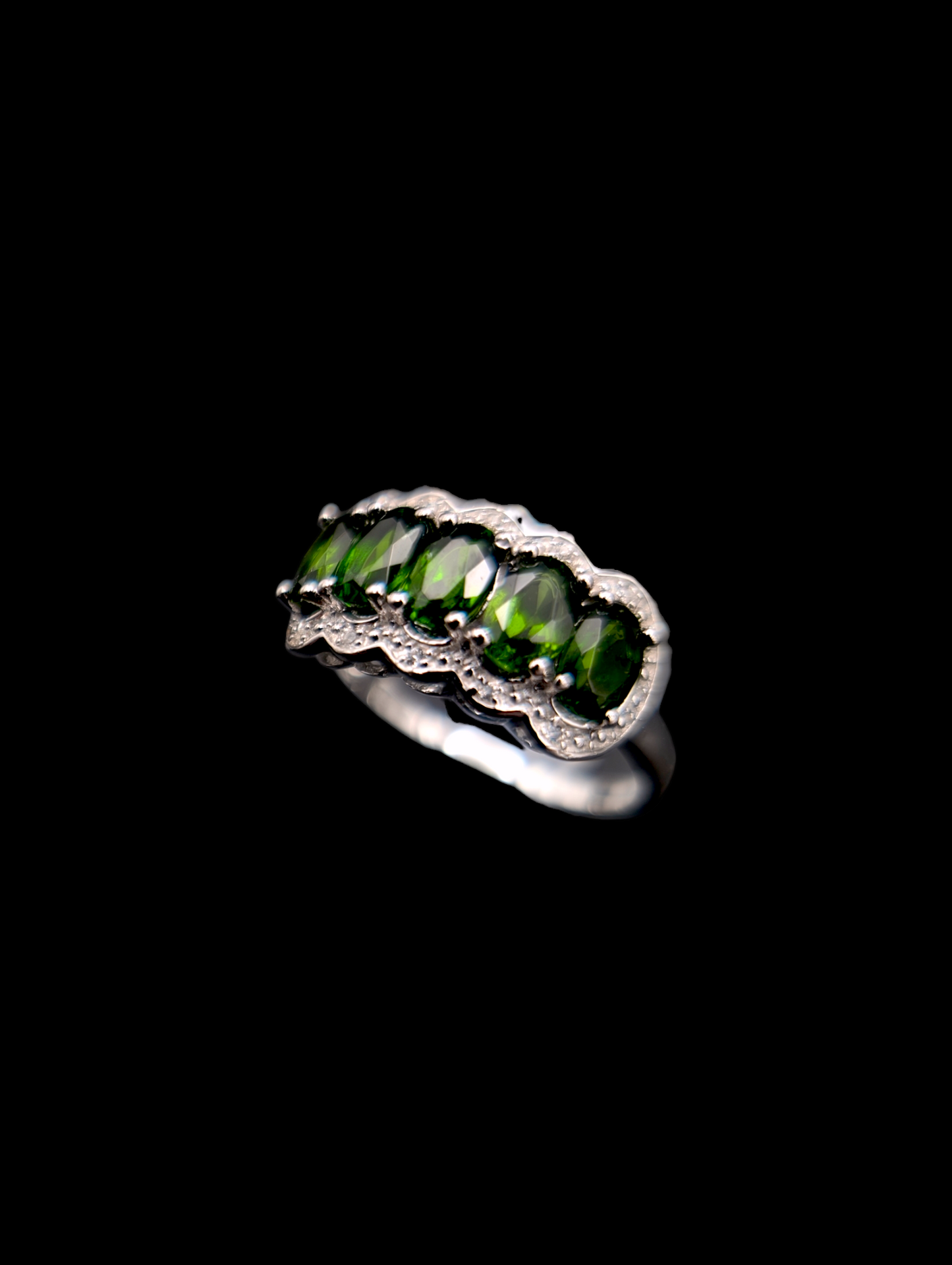 Vintage Genuine Earth Mined Green Chrome Diopside and White Topaz Sterling Silver Ring