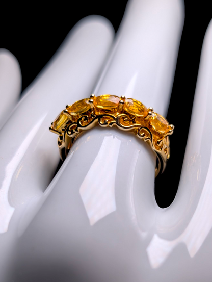 Vintage East West Oval Cut Genuine Yellow Sapphire 18k Yellow Gold Vermeil Filigree Ring
