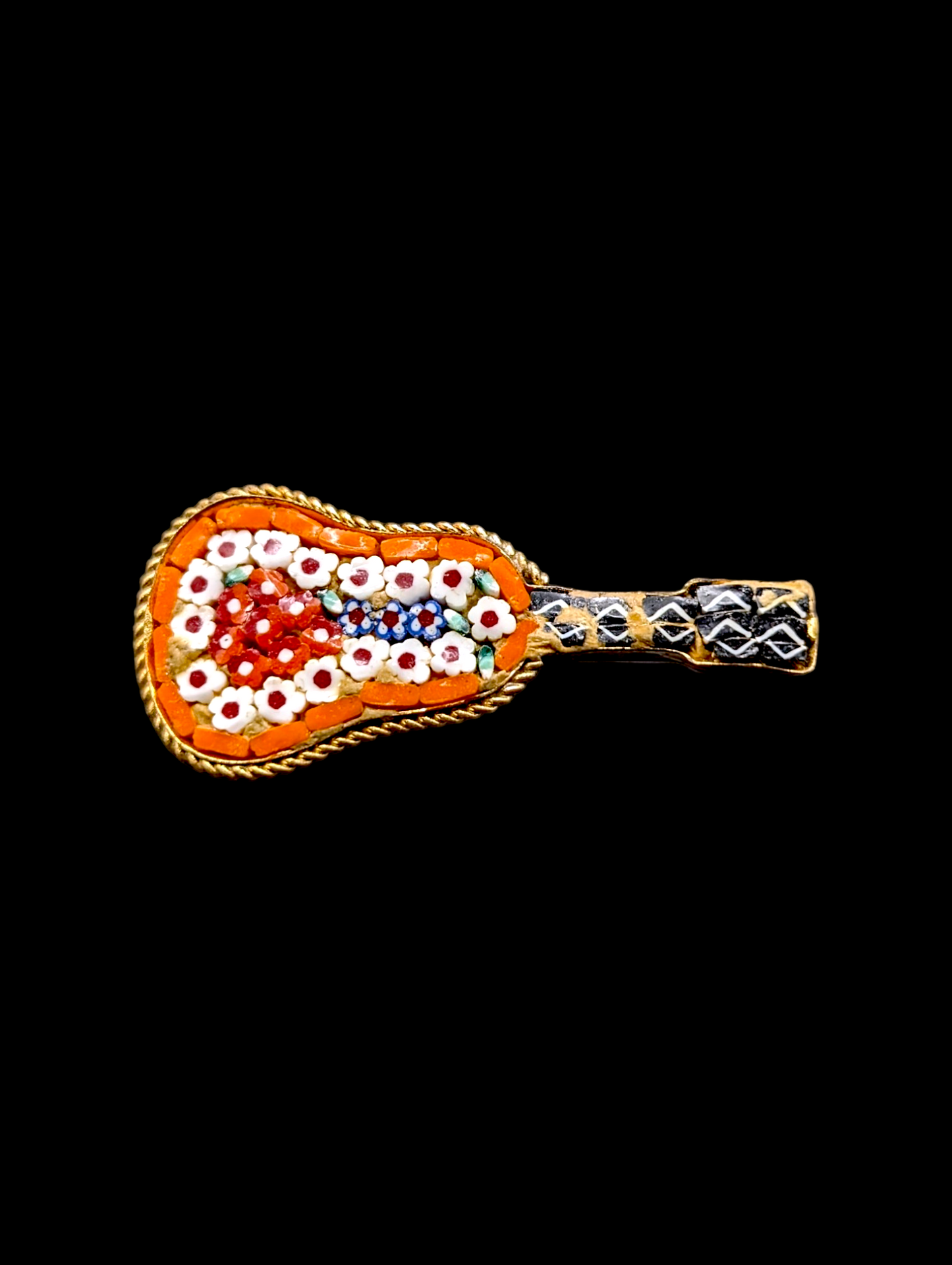 1930s Italian Micro Mosaic Wildflower Guitar Brooch