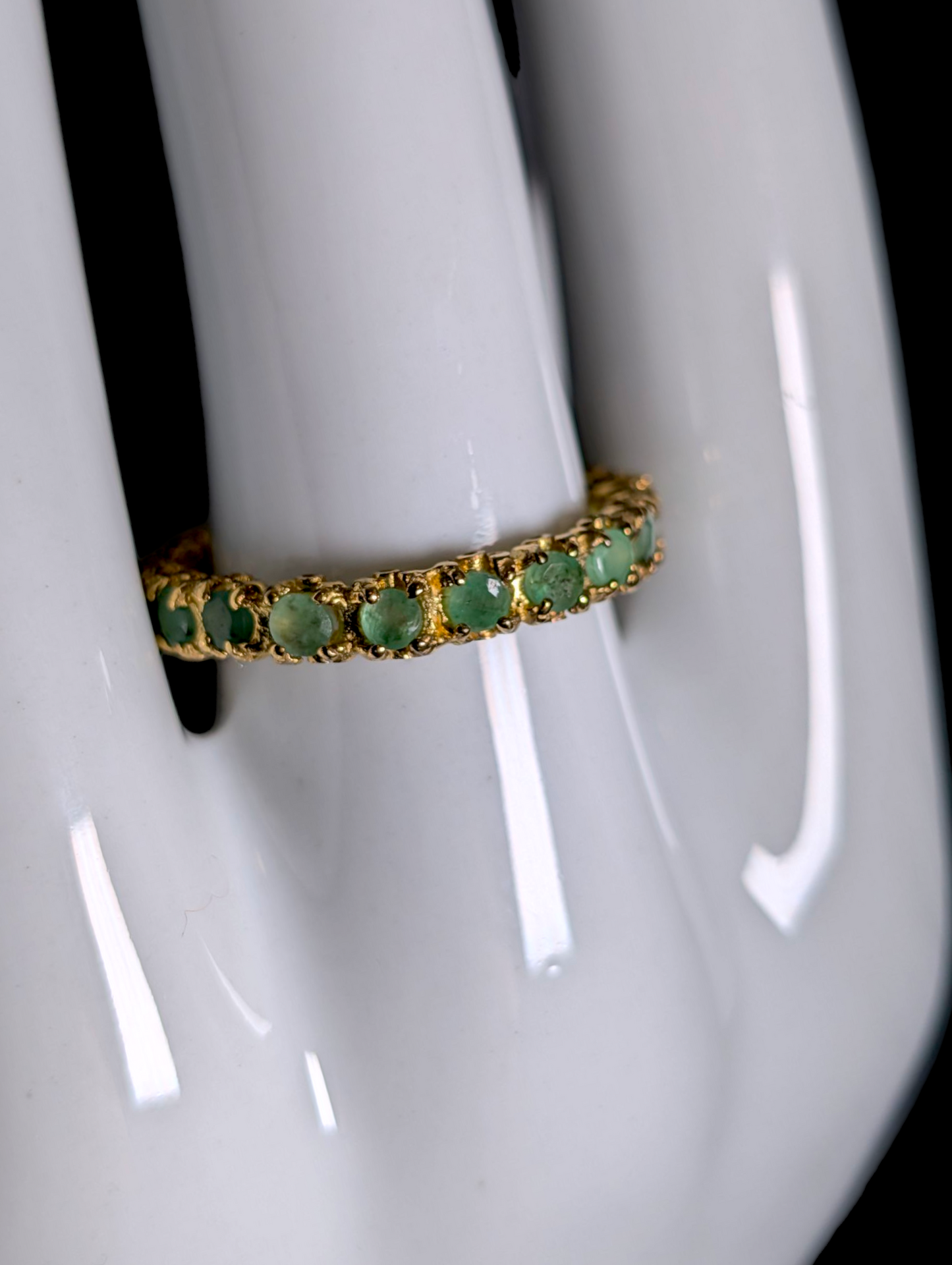 Vintage Inspired Round Cut Earth Mined Genuine Emerald 14k Yellow Gold over Sterling Eternity Band Ring