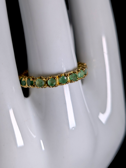 Vintage Inspired Round Cut Earth Mined Genuine Emerald 14k Yellow Gold over Sterling Eternity Band Ring