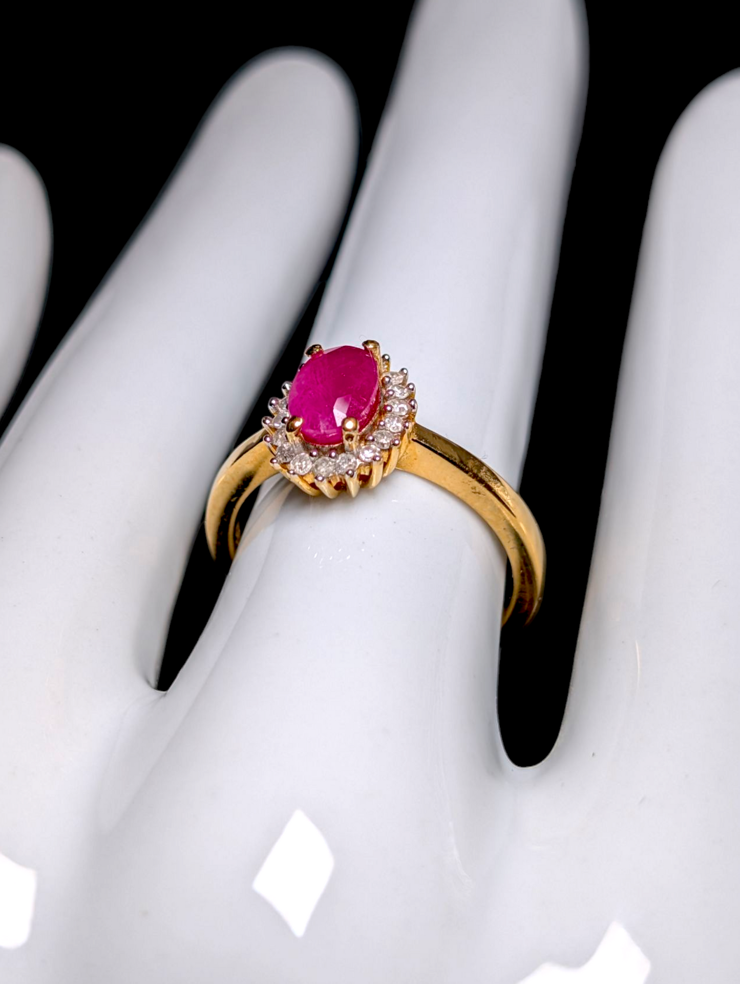 Vintage Oval Cut Earth Mined Genuine Ruby Solitaire with Diamond Starburst Halo 18k Yellow Gold Vermeil Ring