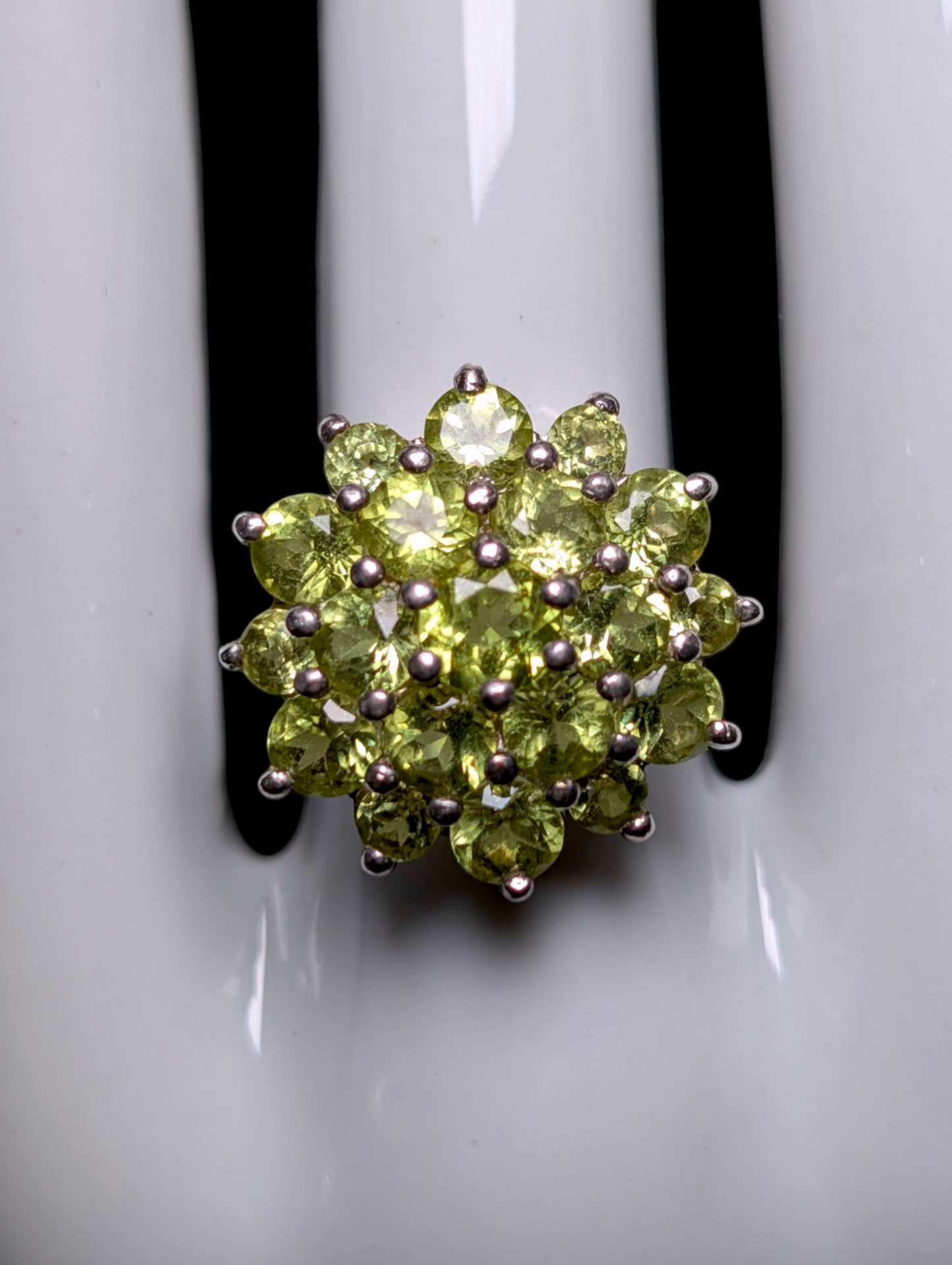 Vintage Round Cluster Genuine Peridot Sterling Silver Statement Cocktail Ring