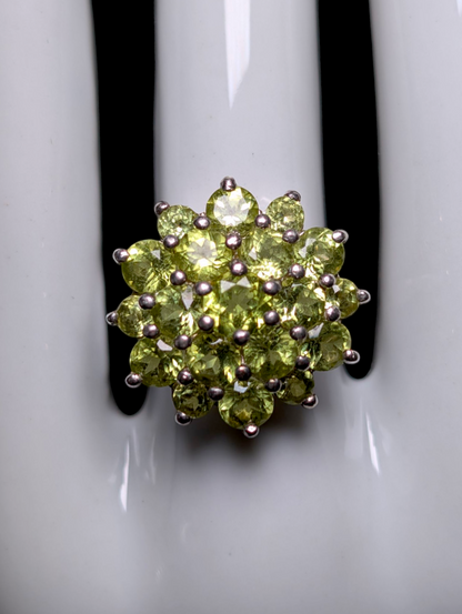 Vintage Round Cluster Genuine Peridot Sterling Silver Statement Cocktail Ring