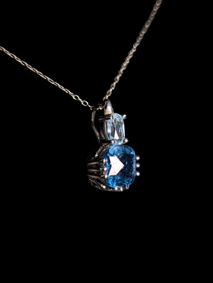 Vintage Genuine Swiss and London Blue Topaz Sterling Silver Pendant