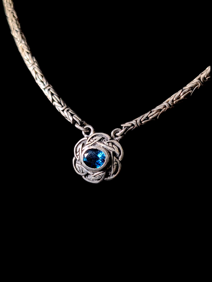 Vintage Rare 3 Piece Designer Shube Dakota West Genuine London Blue Topaz Oxidized 105g Sterling Silver Necklace, Bracelet, and Earrings Set