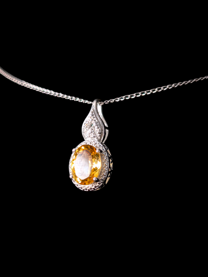 Vintage Oval Cut Genuine Golden Citrine Sterling Silver Pendant