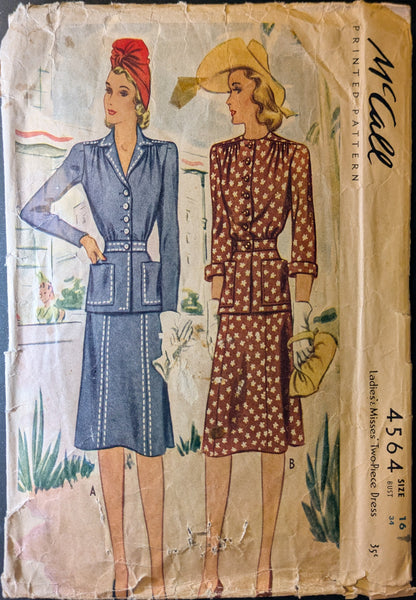 1940s Vintage McCall 4564 Sewing Pattern Size 16