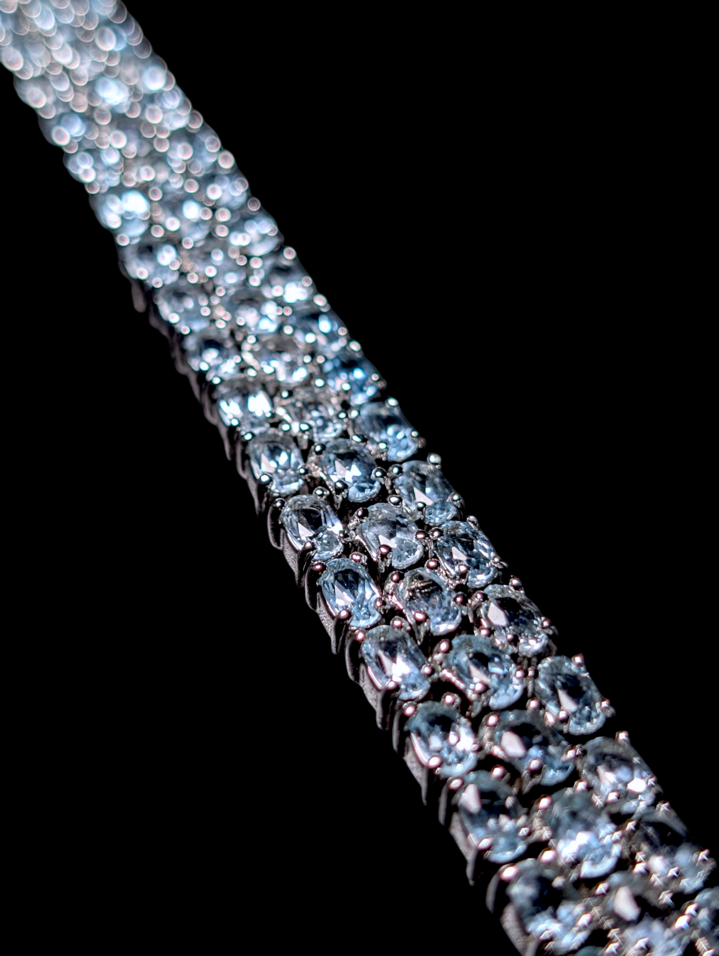 Vintage 20 carat Three Row Oval Cut Genuine Sky Blue Topaz Sterling Silver Tennis Bracelet