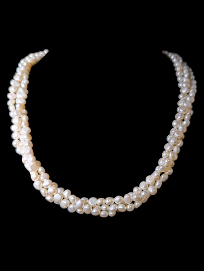 Vintage Mixed Coin Button Shape Genuine Freshwater Pearl 3 Strand Necklace