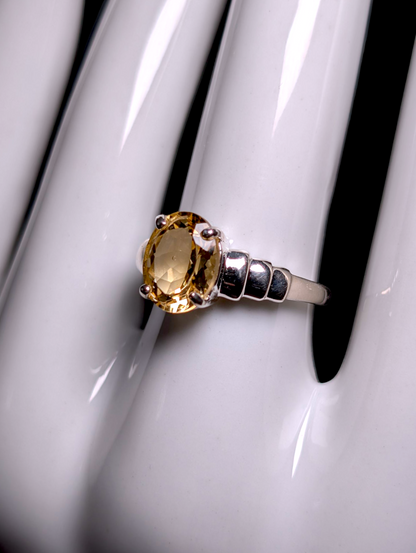 Vintage Art Deco Inspired Oval Cut Genuine Golden Citrine Solitaire Sterling Silver Ring