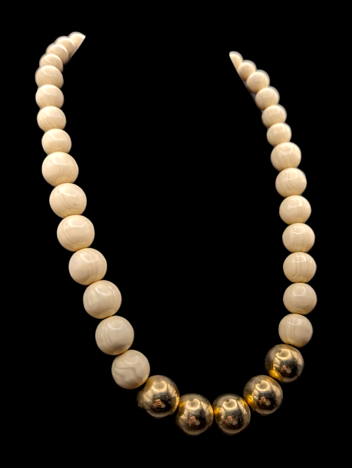 1930s-1960s French Ivory and Brass Coated Bead Necklace