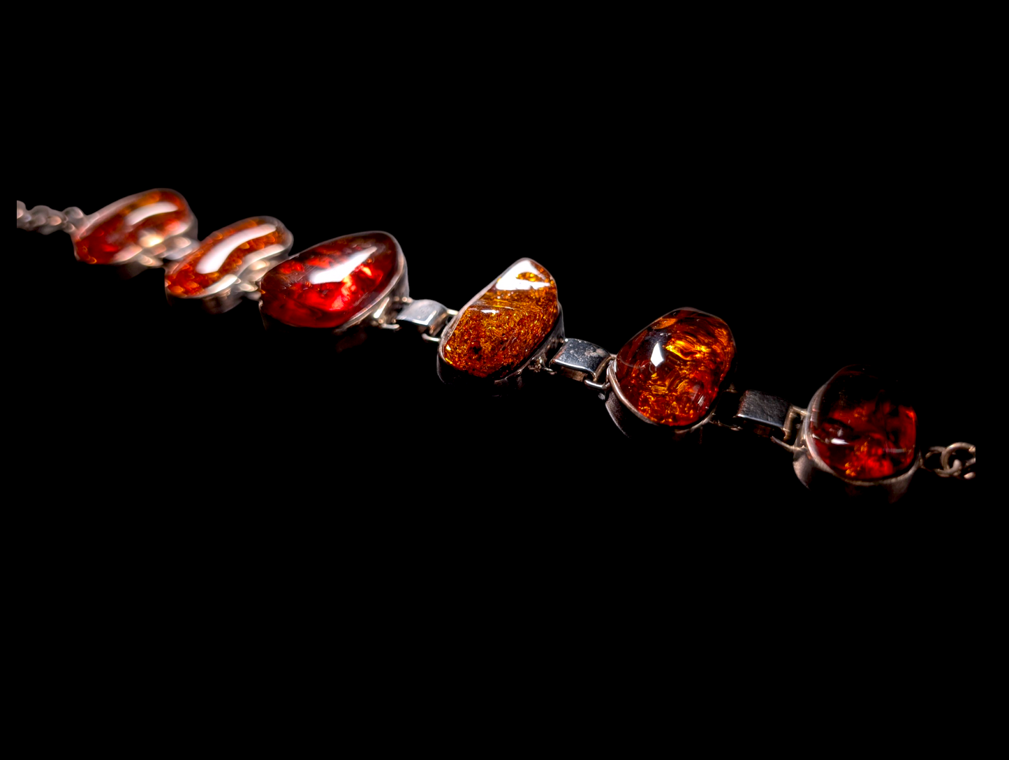 Vintage Chunky Modernist Genuine Baltic Honey Amber Sterling Silver Bracelet
