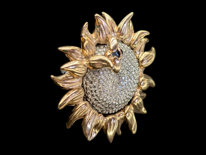 Vintage Liz Clairborne Sunflower and Bee Flower Brooch Pin