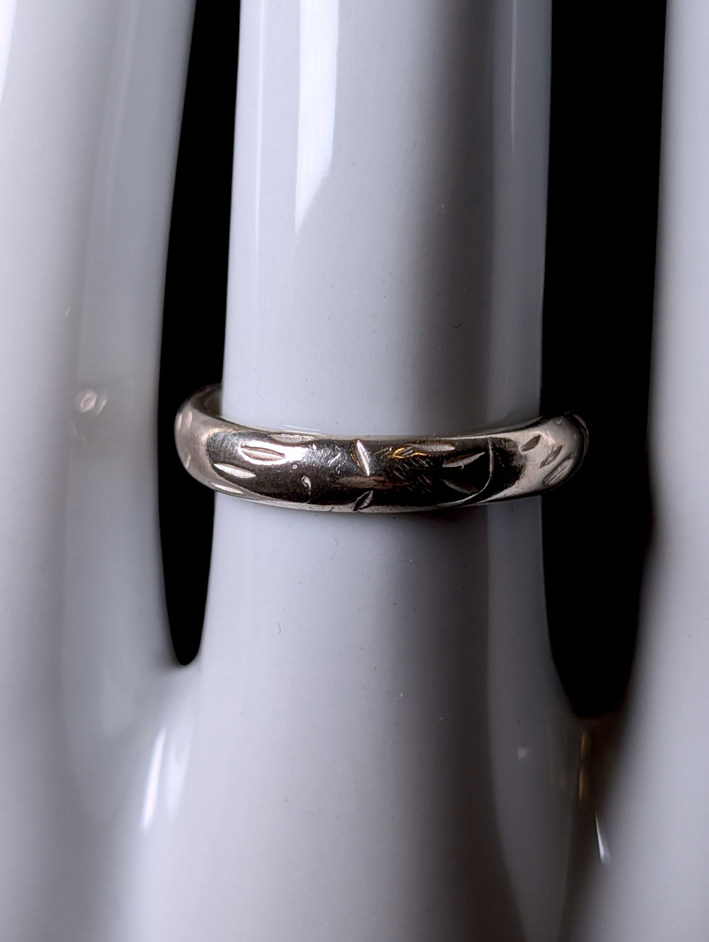 Vintage Dainty 3.75mm Wide Etched Sterling Silver Band Stackable Ring